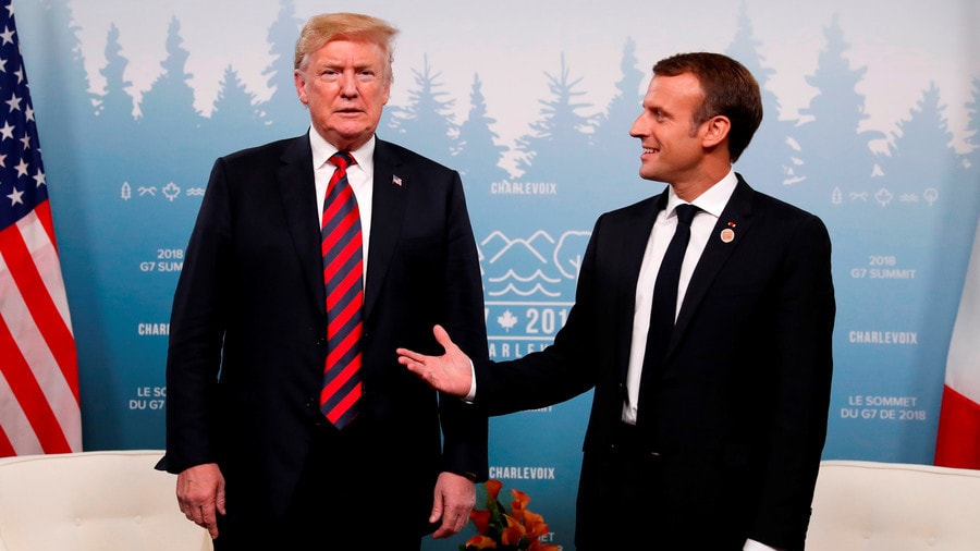 Tổng thống Mỹ Donald Trump và Tổng thống Pháp Emmanuel Macron tại Hội nghị G7 ở Canada hồi tháng 6. Ảnh: Reuters