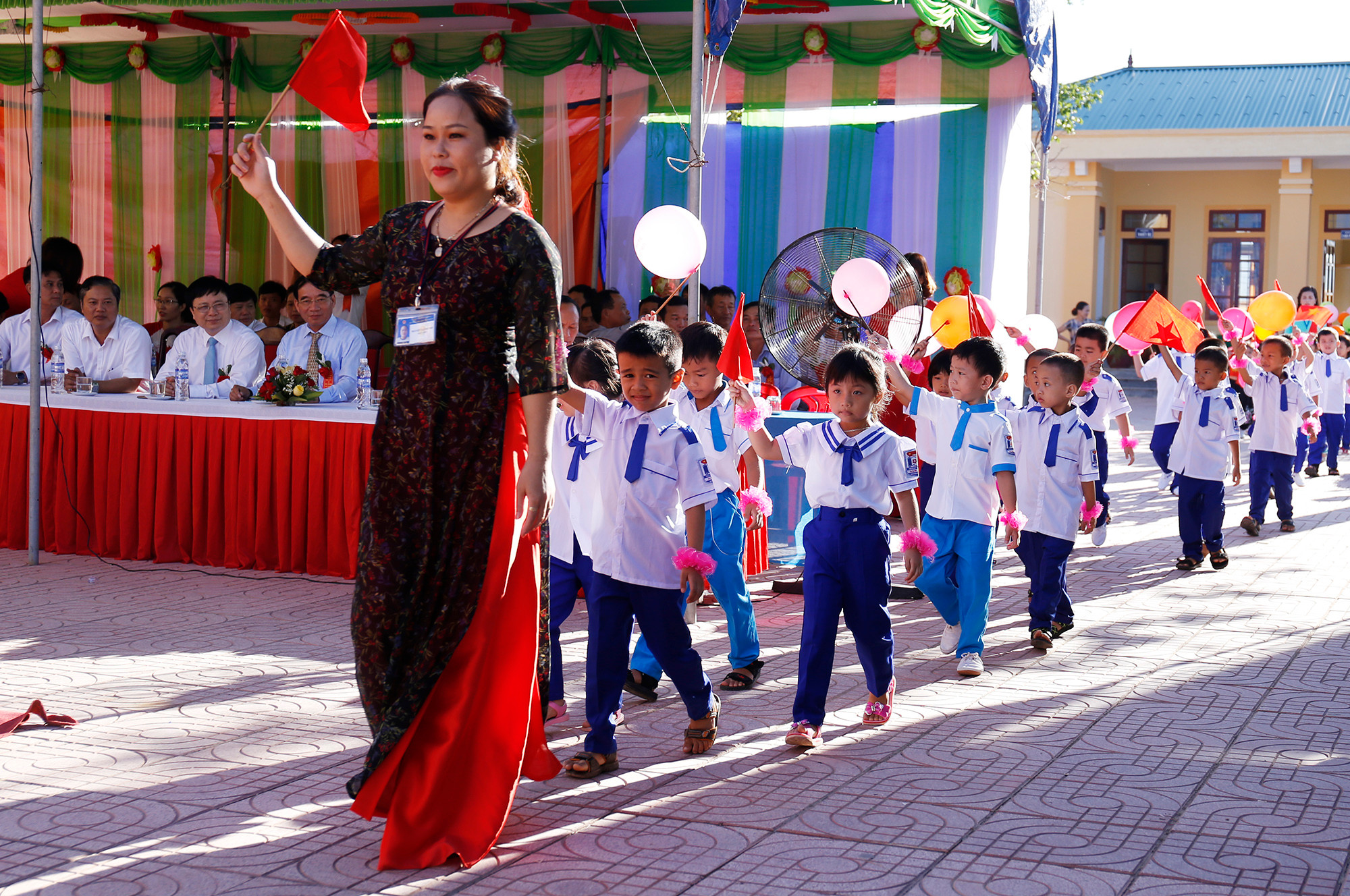 Trường tiểu học Nam Lĩnh, huyện Nam Đàn chào đón 130 em học sinh vào lớp 1. Ảnh: Đức Anh