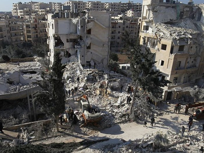 Thành phố Idlib, Syria bị chiến tranh tàn phá nặng nề. 