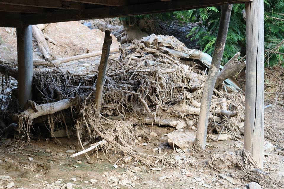 Rác thải ngập tràn trong các sàn nhà. Ảnh: Lữ Phú