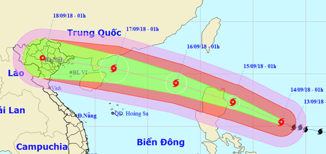 Bản đồ dự báo hướng di chuyển của bão Măngkhut