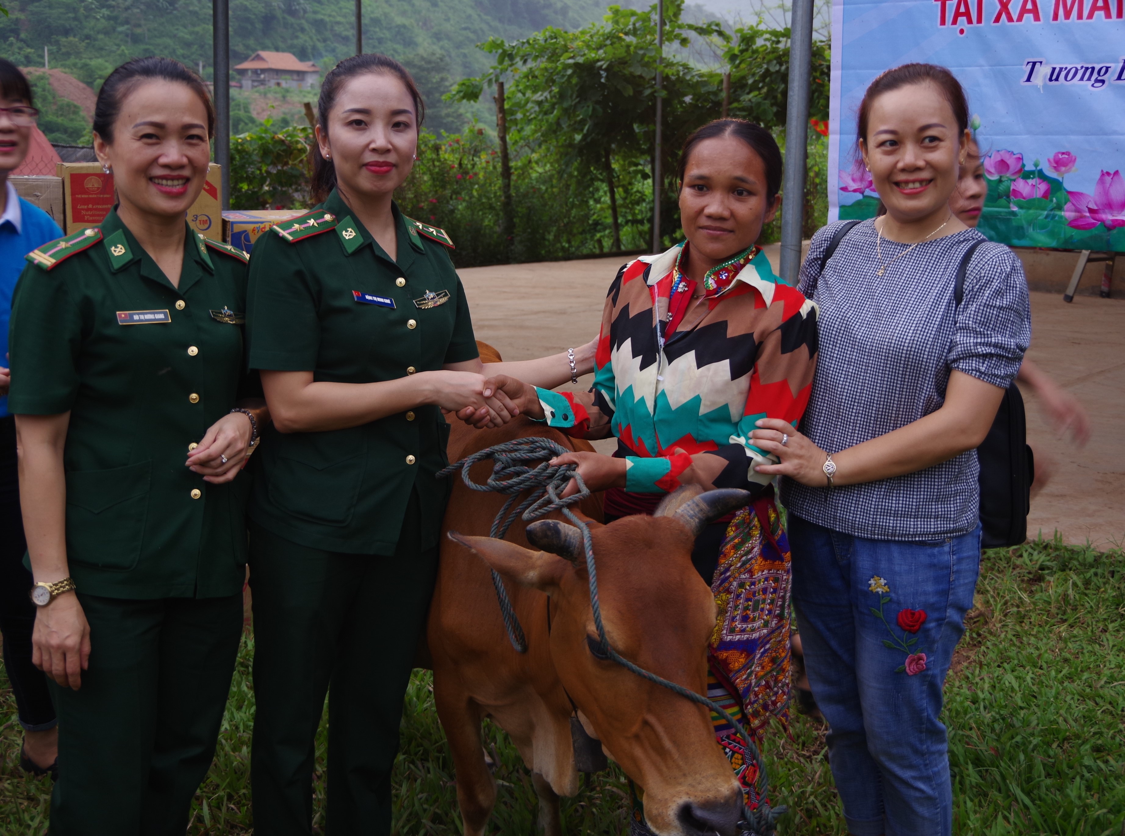 Trao bò giống cho hội viên phụ nữ nghèo. Ảnh: Phương Linh