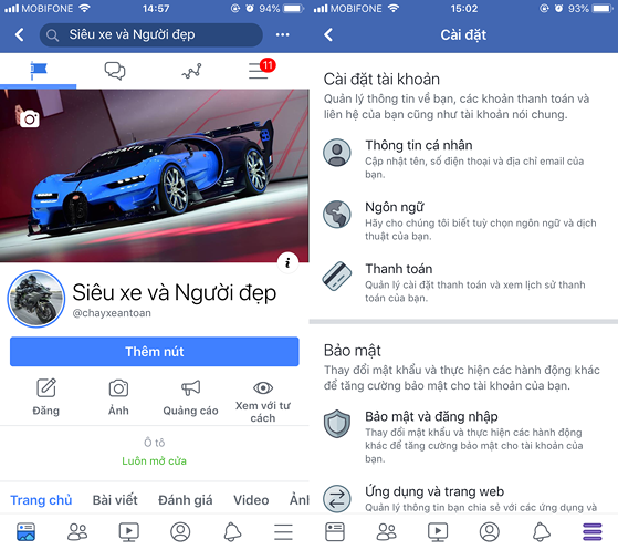 Truy cập vào phần menu bên trong ứng dụng Facebook. Ảnh: Minh Hoàng