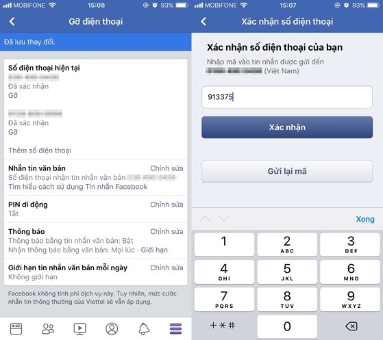 Cập nhật lại số điện thoại trên Facebook. Ảnh: Minh Hoàng 