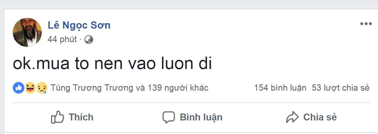 Dòng trạng thái của tài khoản facebook được cho là của Sơn trong khi lực lượng chức năng đang bao vây bên ngoài.