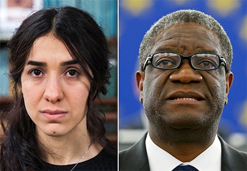 Nadia Murad (trái) và Denis Mukwege,hai chủ nhân của Nobel Hòa bình 2018. Ảnh: Reuters