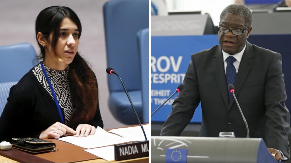 Nadia Murad (trái) và Denis Mukwege, hai chủ nhân của Nobel Hòa bình 2018. Ảnh: Reuters