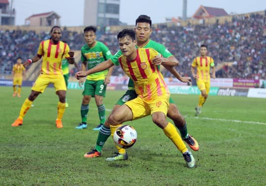Các cầu thủ Nam Định đã “tiễn” XSKT Cần Thơ xuống hạng Nhất. Ảnh. Internet