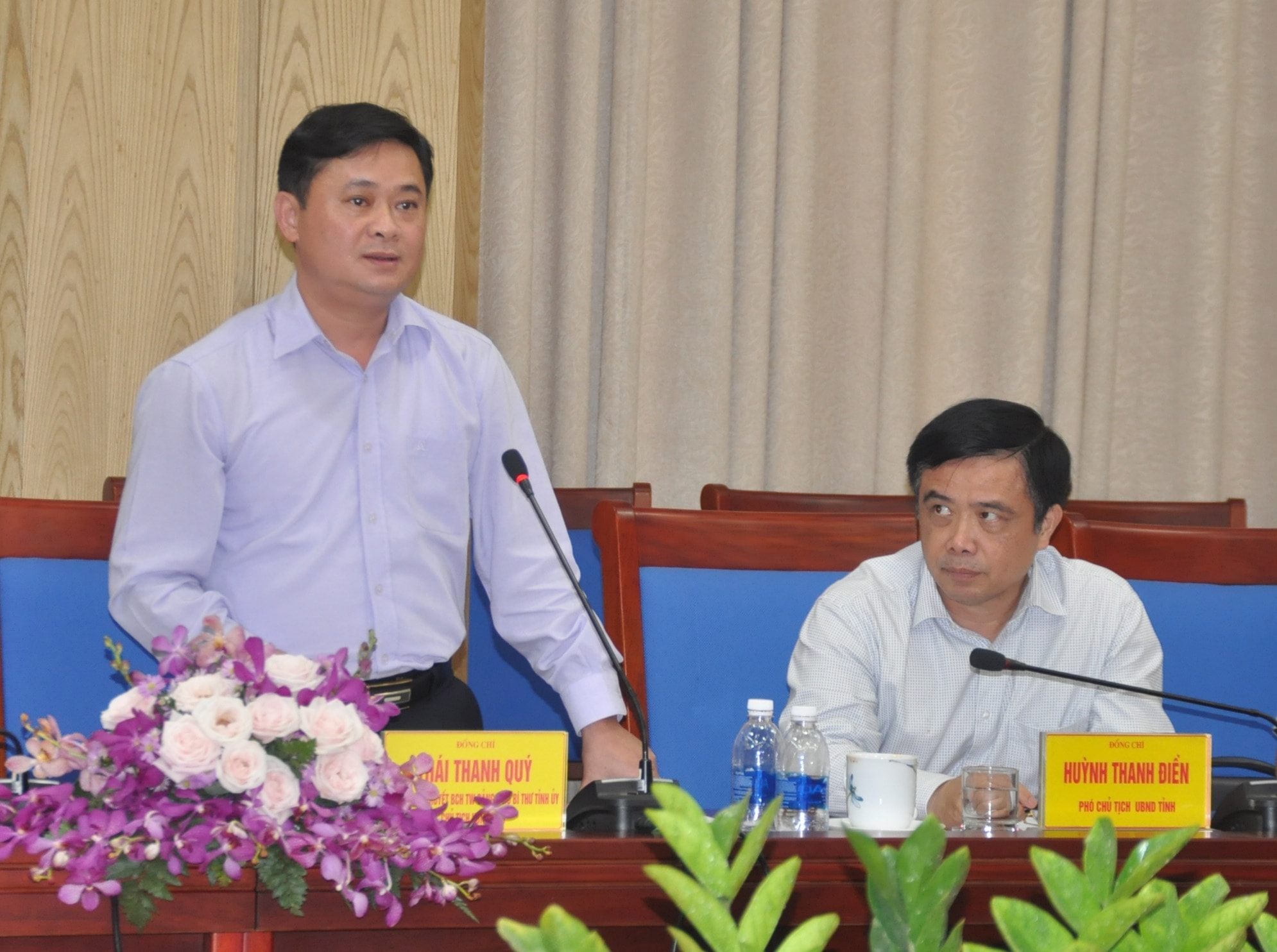 Chủ tịch UBND tỉnh Thái Thanh Quý phát biểu đề nghị Tổng công ty cảng hàng không Việt Nam chỉ đạo đơn vị thi công đẩy nhanh tiến độ đảm bảo hoàn thành đưa công trình vào sử dụng.