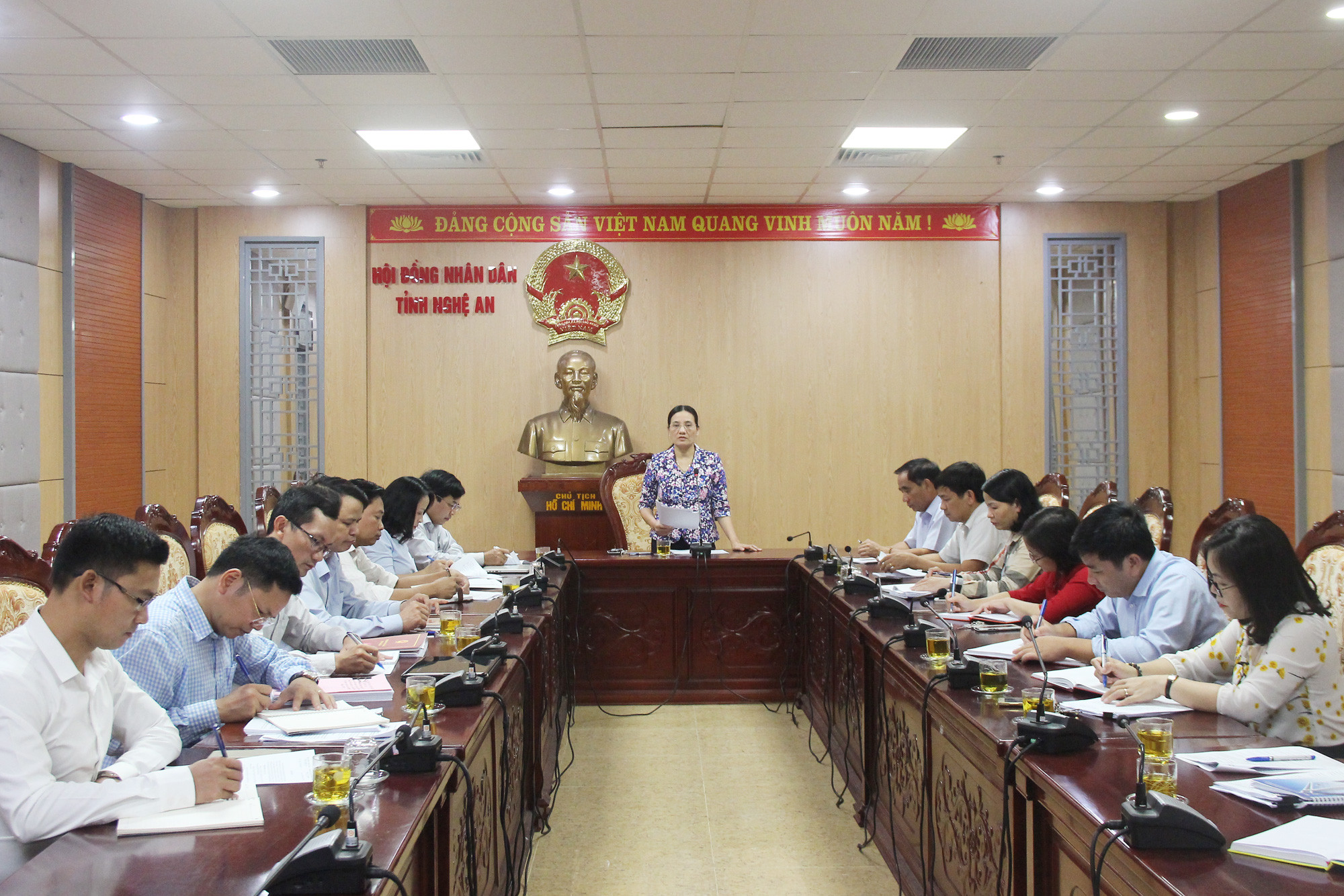 Phó Chủ tịch HĐND tỉnh Cao Thị Hiền kết luận tại cuộc họp. Ảnh: Mai Hoa