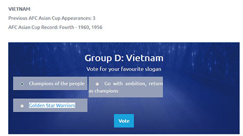 3 slogan được AFC gợi ý cho ĐT Việt Nam.