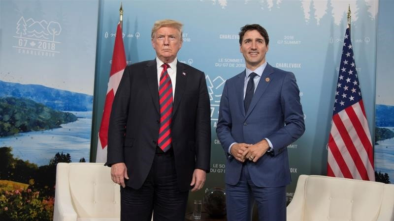 Tổng thống Mỹ Donald Trump và Thủ tướng Canada Justin Trudeau. Ảnh: Reuters