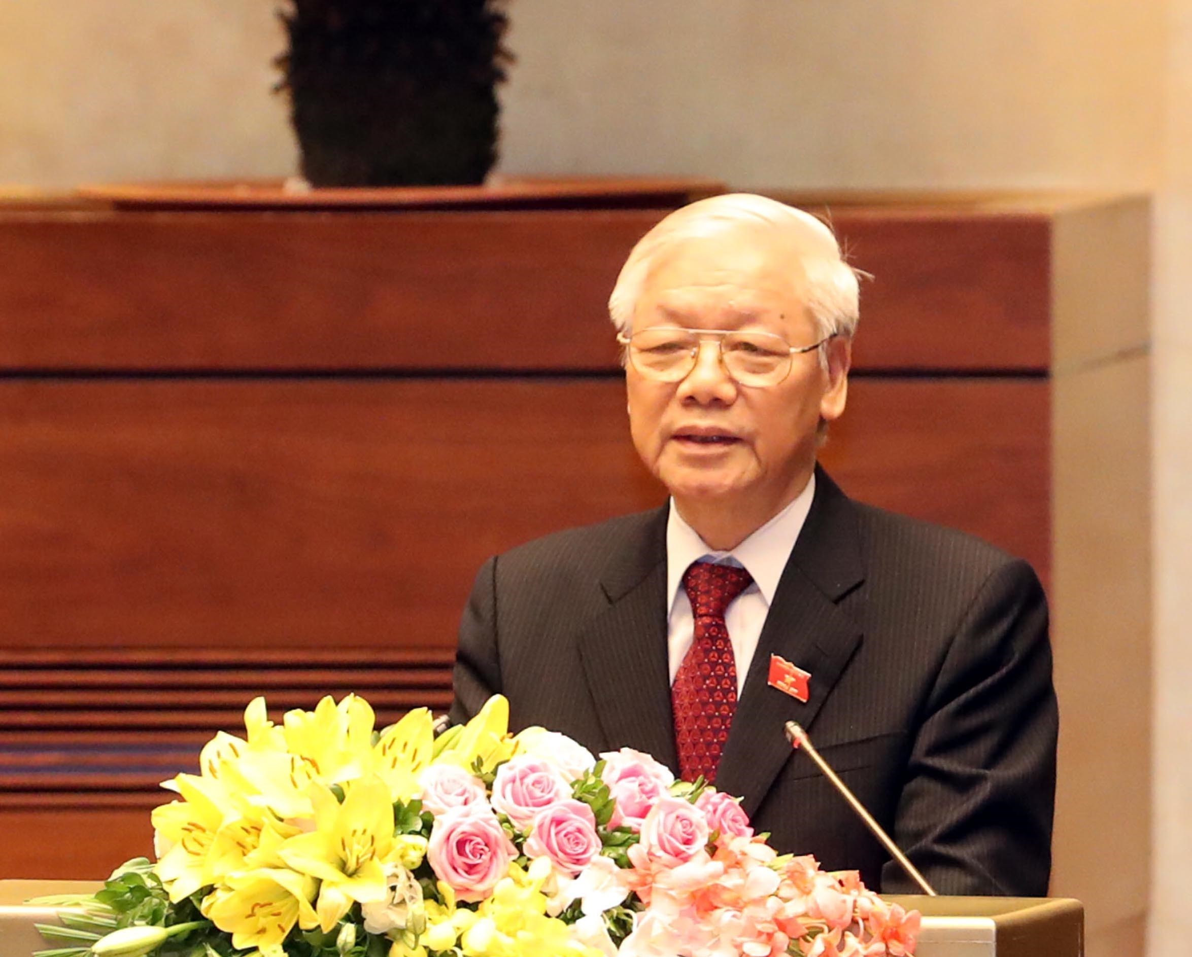 Chủ tịch nước Nguyễn Phú Trọng phát biểu sau lễ tuyên thệ. Ảnh: Thanh Loan