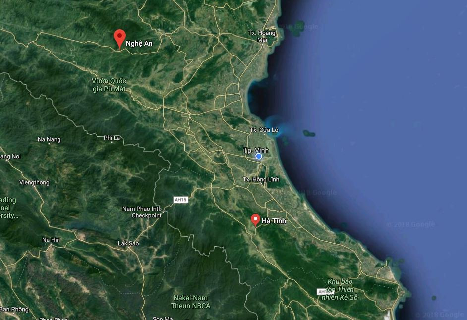 Xứ Nghệ bao gồm Nghệ An và Hà Tĩnh ngày nay, là khu vực trải dài từ Khe Nước Lạnh đến Đèo Ngang. Ảnh: google maps