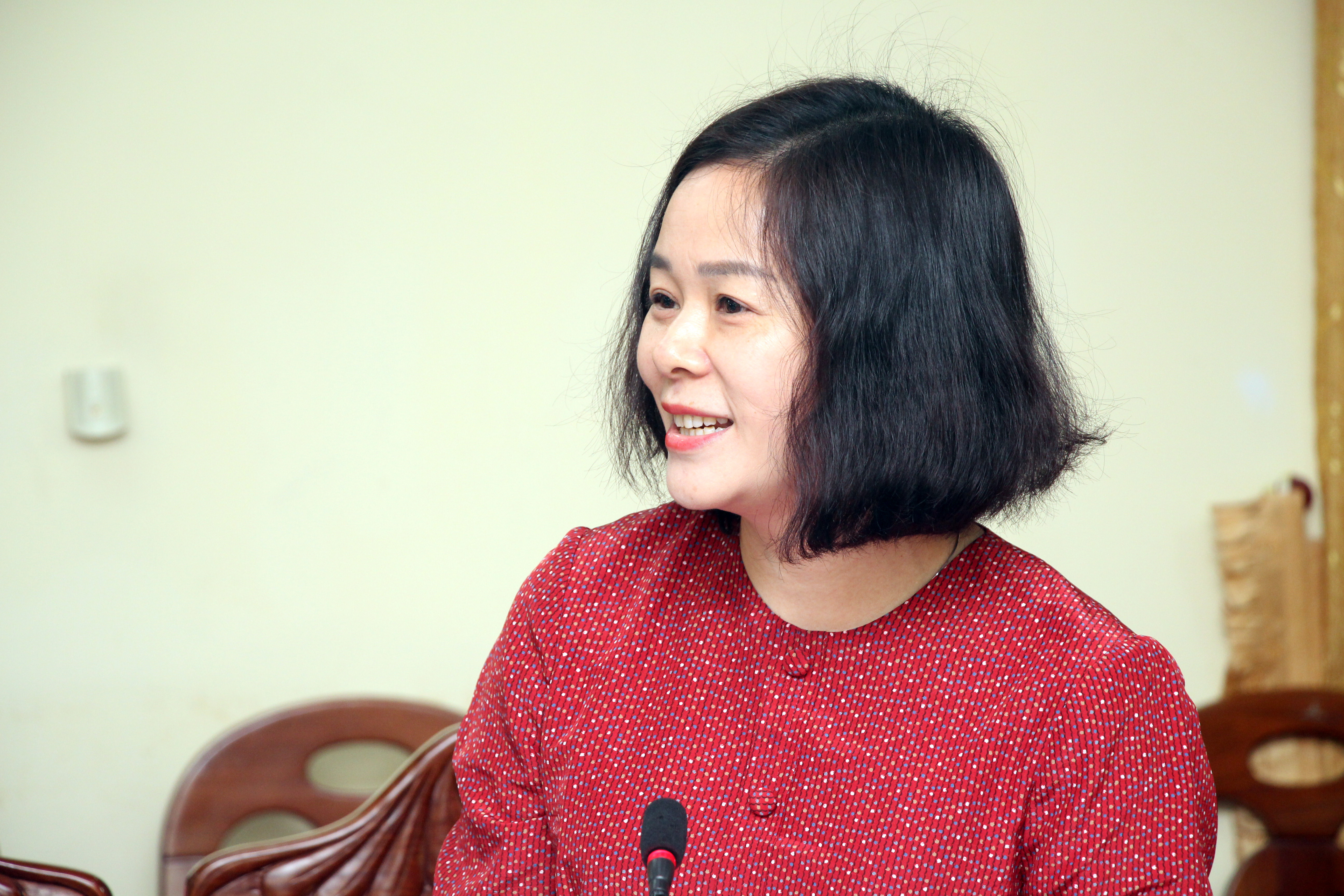 Phó Trưởng Ban Tuyên giáo Tỉnh ủy bna Lê Thị Hoài Chung - phó Ban Tuyên giáo Tỉnh ủy trình bày Báo cáo sơ kết 5 năm thực hiện Nghị quyết số 29-NQ/TW. Ảnh: Đào Tuấn 