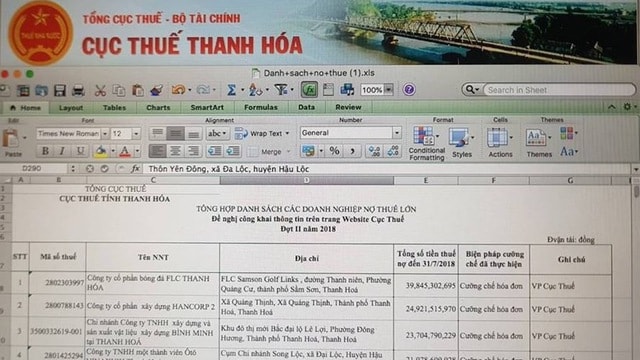 Cục thuế Thanh Hóa phát đi thông báo về khoản nợ thuế của , CTCP Bóng đá FLC Thanh Hóa. Ảnh: Internet