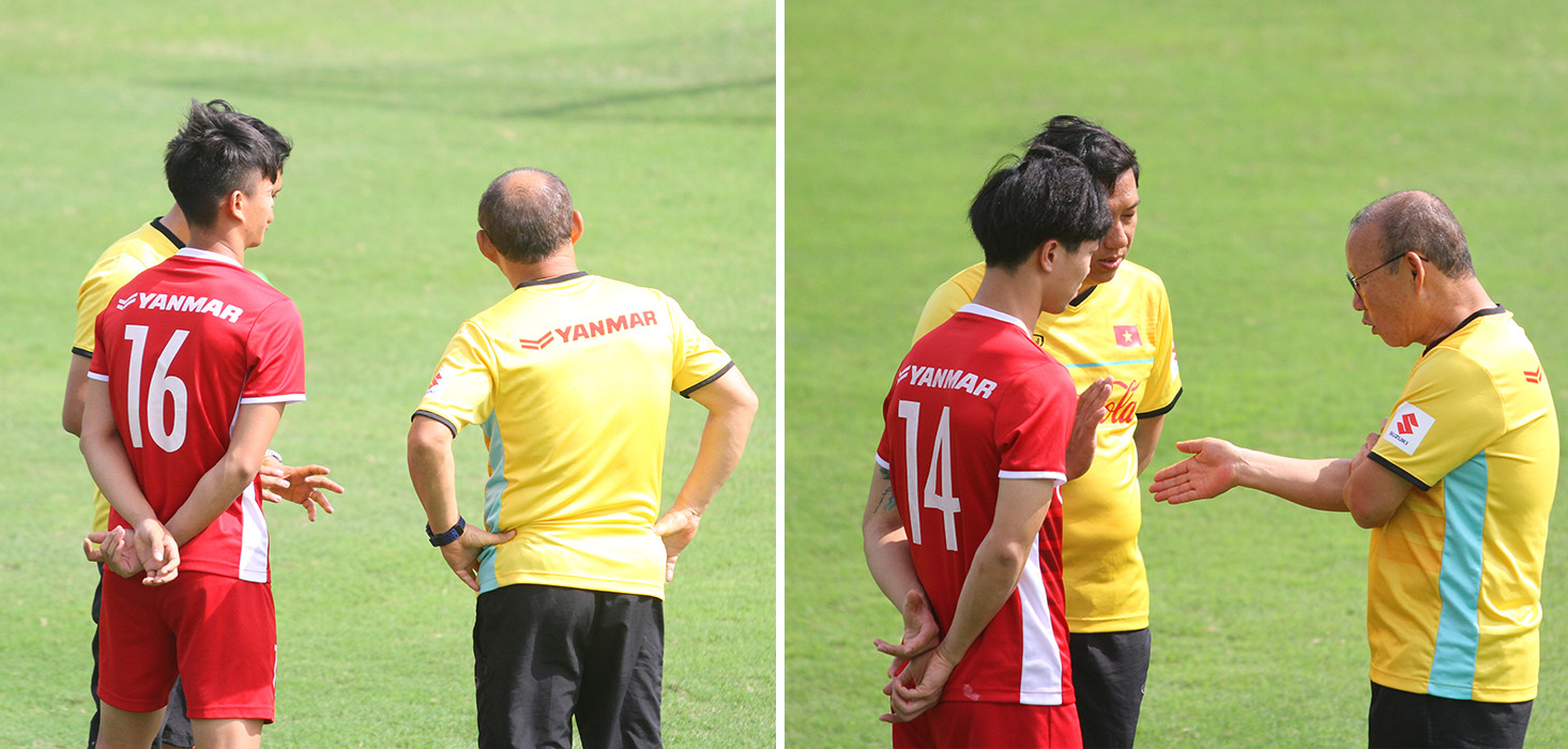 Sau đó, ông gọi Phan Văn Đức và Nguyễn Công Phượng là hai cầu thủ đá tiền đạo lùi, hộ công cho lão tướng Anh Đức ở trận thắng Malaysia vừa qua. Ảnh: TK