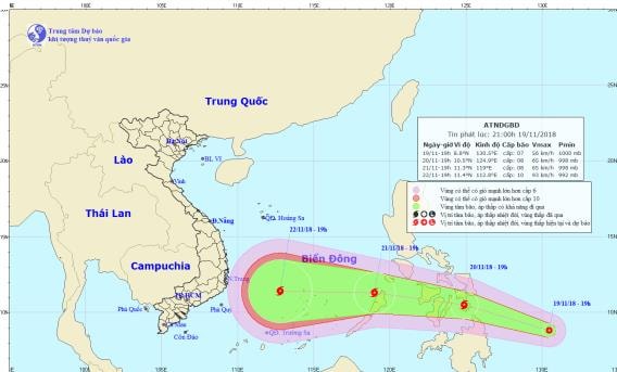 Vị trí và đường đi của áp thấp nhiệt đới. Ảnh: TT DB KTTV TƯ