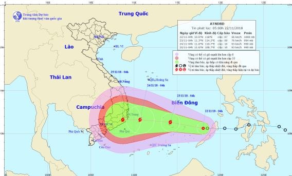 Vị trí và đường đi của áp thấp nhiệt đới. Ảnh: TT DB KTTV TƯ