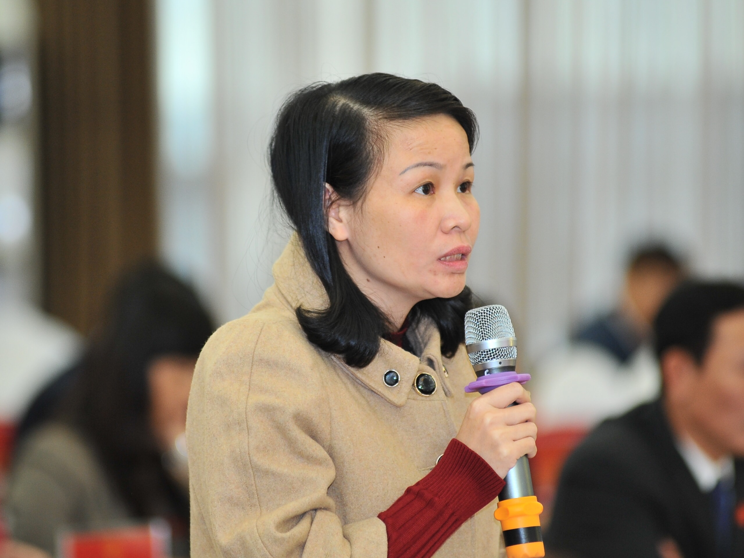 Đại biểu Nguyễn Thị Lan - Đô Lương, đặt câu hỏi chất vấn. Ảnh: Thành Cường