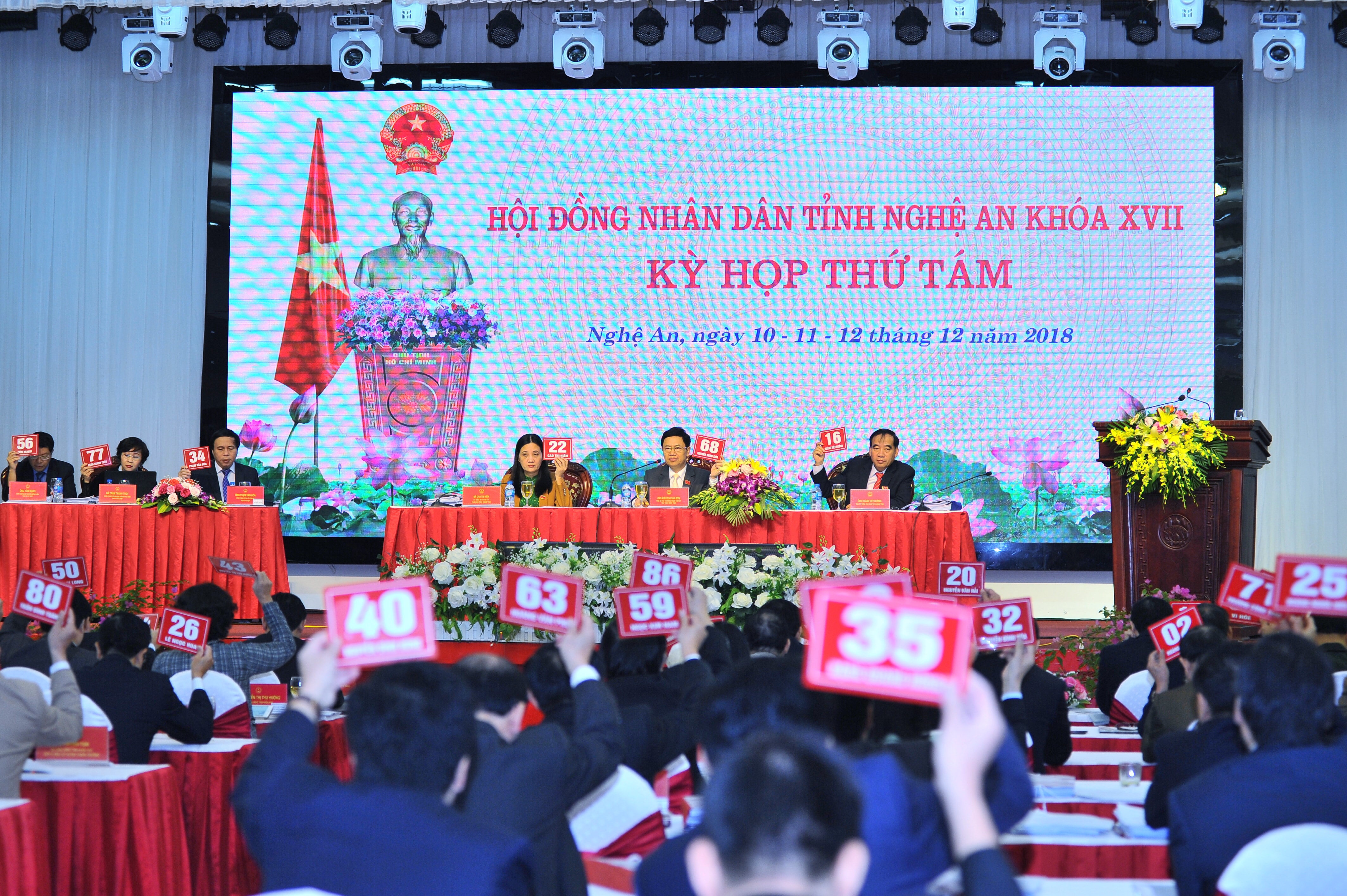 Các đại biểu HĐND tỉnh biểu quyết thông qua Nghị quyết. Ảnh: Thành Cường