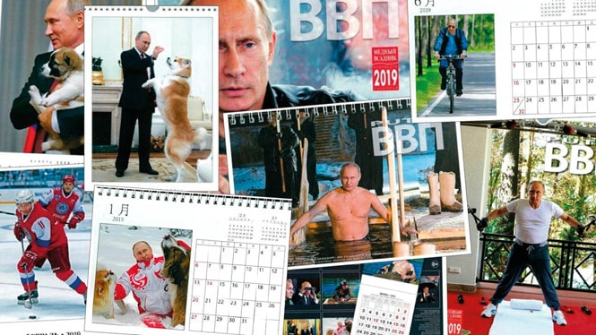 Những hình ảnh của Tổng thống Putin được in trong bộ lịch /// Ảnh chụp màn hình The Guardian