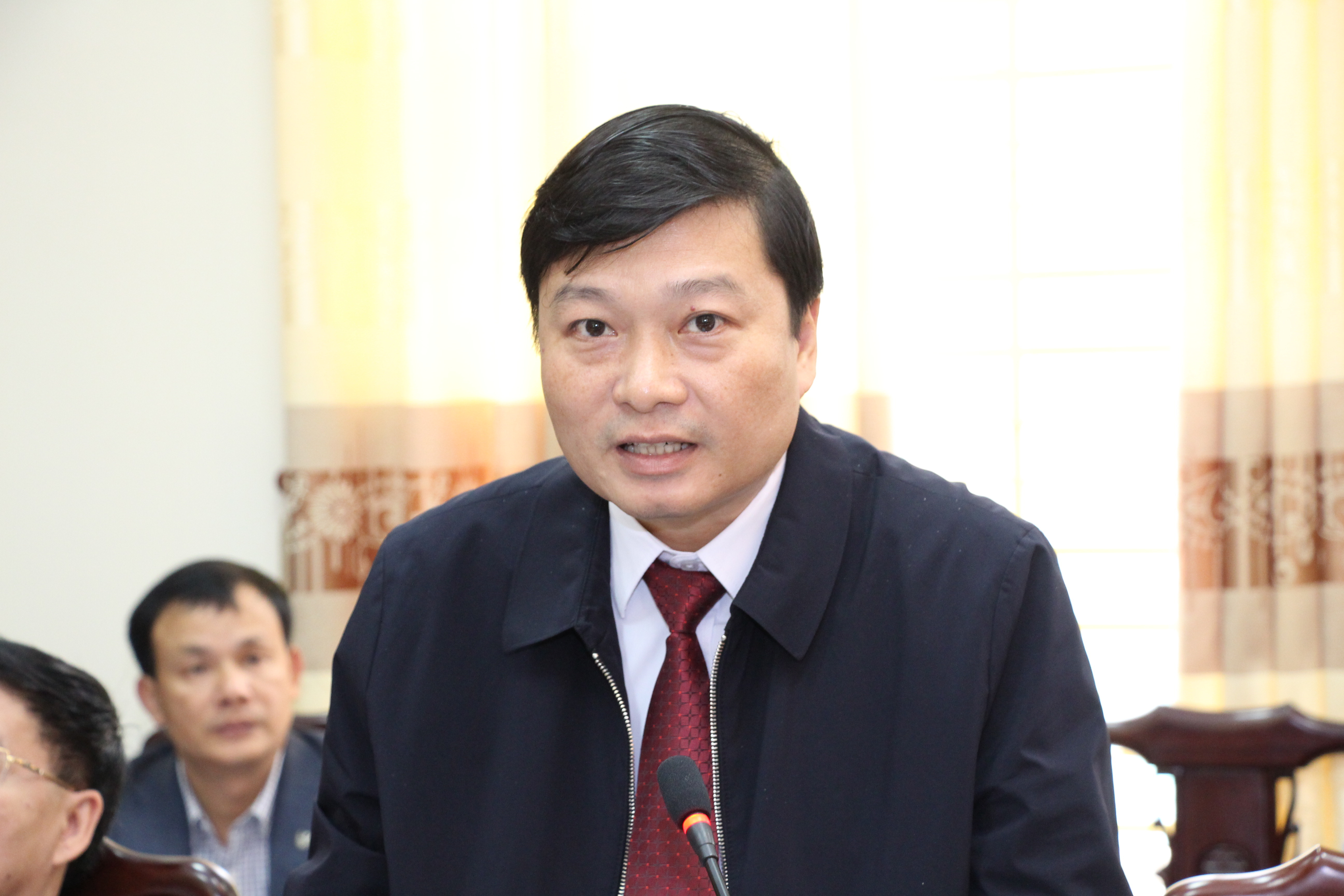Đồng chí Lê Hồng Vinh - Ủy viên BTV Tỉnh ủy, Phó Chủ tịch UBND tỉnh phát biểu tại hội nghị. Ảnh: Đào Tuấn 
