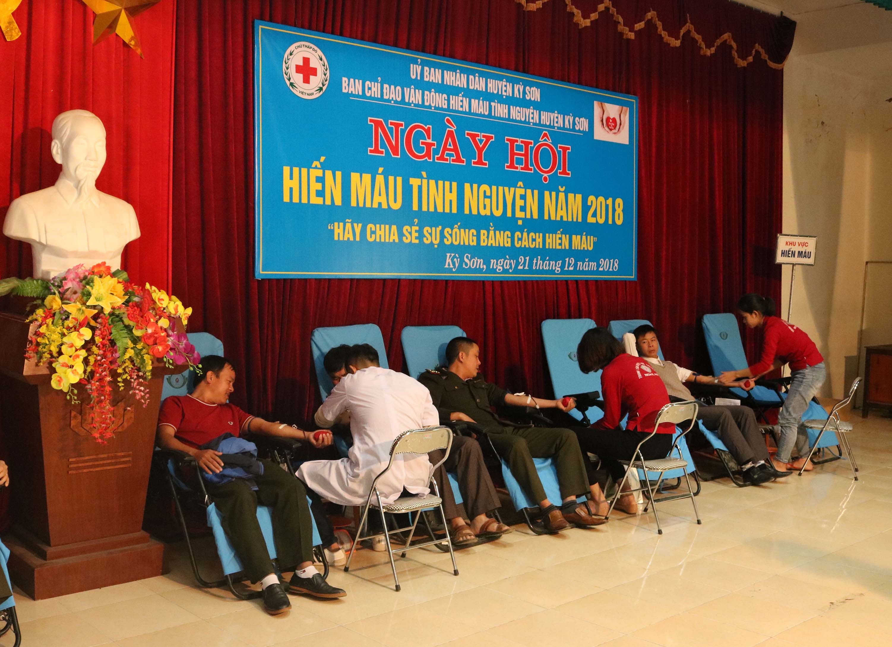 Đây là năm thứ 4 huyện vùng cao Kỳ Sơn tổ chức hiến máu. Ảnh: Lữ Phú