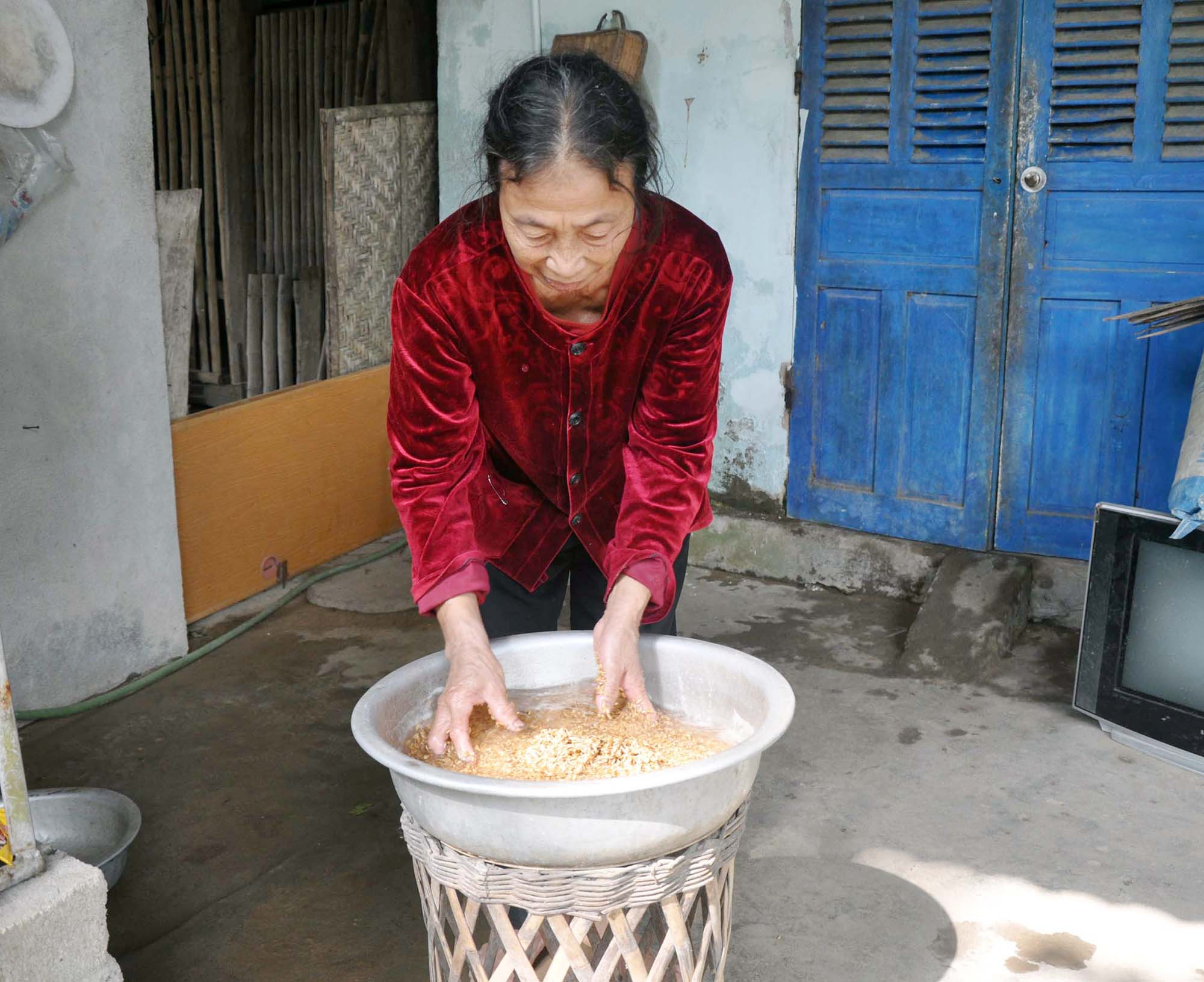Bà Nguyễn Thị Châu chuẩn bị ủ giống bắc mạ cho mùa vụ sắp tới