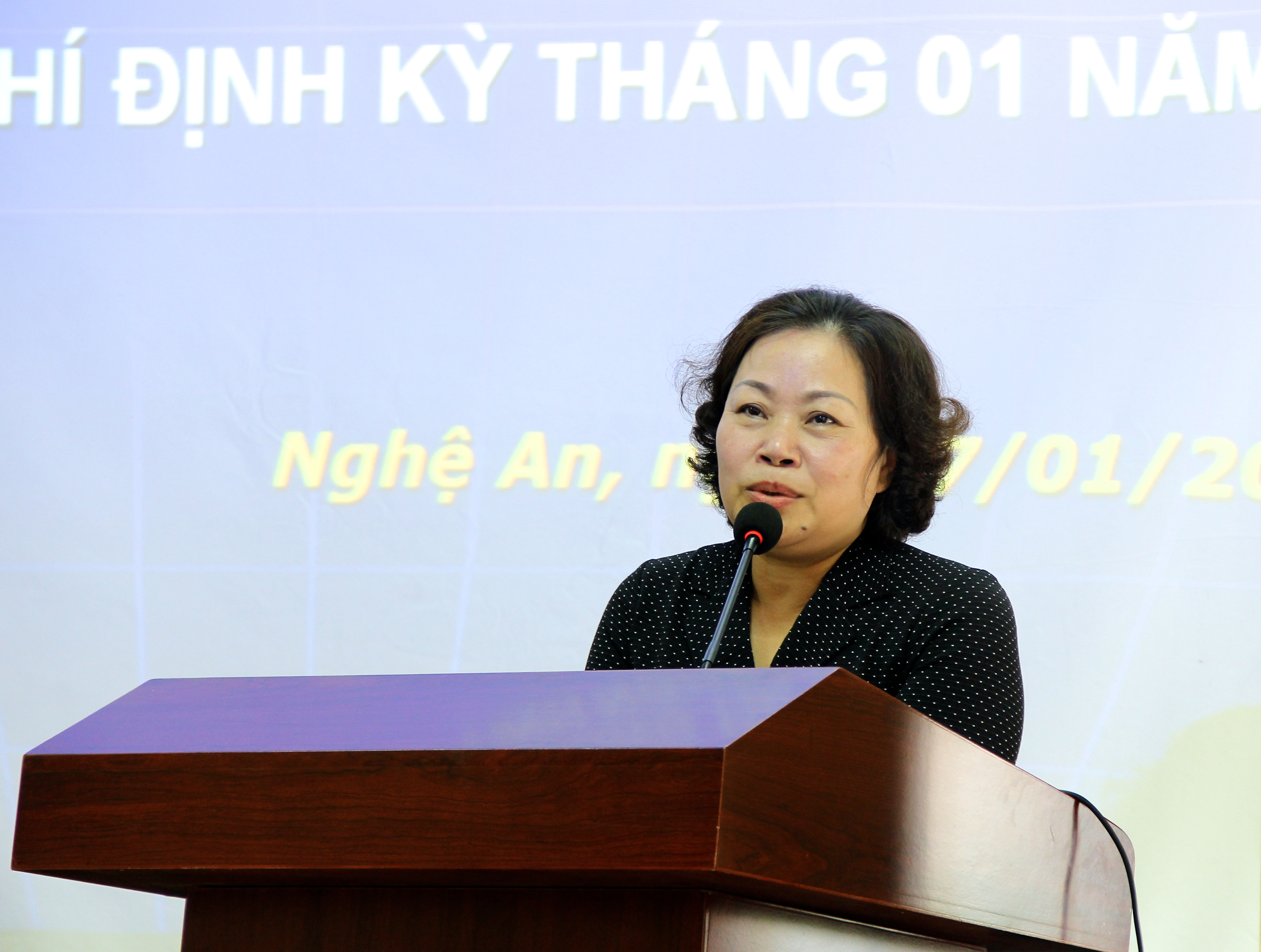 Trưởng Ban Tuyên giáo Tỉnh ủy Nguyễn Thị Thu Hường phát biểu tại hội nghị. Ảnh: Mỹ Nga 