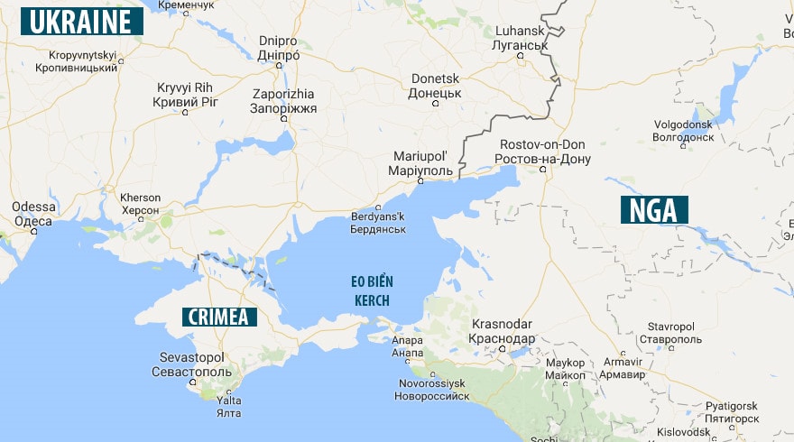 Bán đảo Crimea bị ngăn cách với lục địa Nga bởi eo biển Kerch. Ảnh: Google Maps/zing.vn