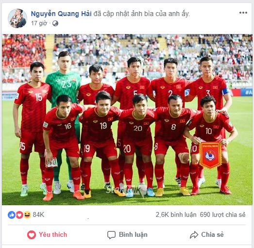 QBV Nguyễn Quang Hải chỉ đơn giản thay đổi ảnh bìa trên trang cá nhân của mình hình ảnh của đội bóng Đông Nam Á duy nhất lọt vào vòng tứ kết của Asian Cup 2019. Ảnh: FBNV