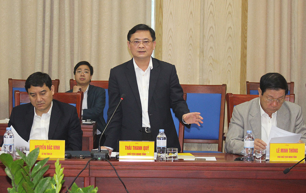 Chủ tịch UBND tỉnh Thái Thanh Quý phát biểu kết luận buổi làm viêc. Ảnh: Phú Hương