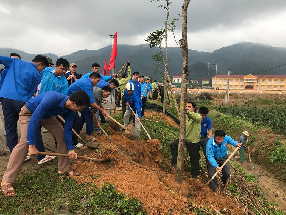 Đông đảo đoàn viên thanh niên tham gia trồng cây. Ảnh: Đài Nam Đàn