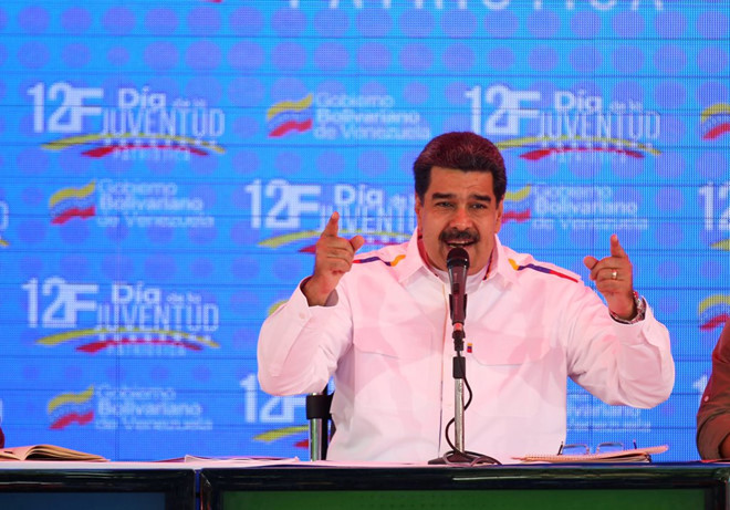 Tổng thống Nicolas Maduro phát biểu trong sự kiện Ngày Thanh niên 12.2 tại thủ đô Caracas /// Reuters