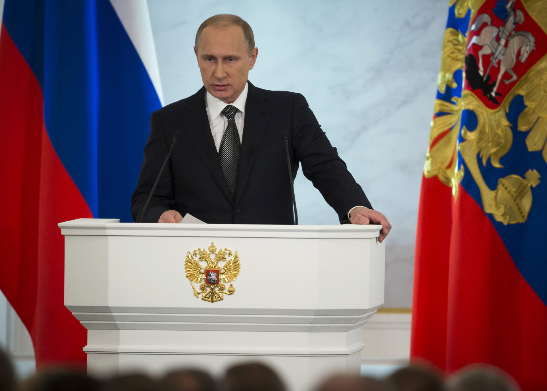 Tổng thống Nga Vladimir Putin nhấn mạnh thông điệp lần này tập trung vào các vấn đề phát triển kinh tế xã hội của nước Nga. Ảnh: AP