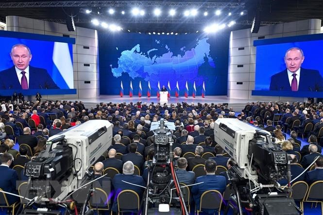 Tổng thống Nga Putin đọc Thông điệp liên bang năm 2019. Ảnh: AFP/TTXVN