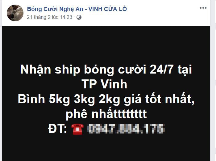 Bóng cười được rao bán công khai trên mạng xã hội. Ảnh: P.B