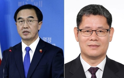 Kim Yeon-chul (phải) sẽ thay thế Cho Myoung-gyon (trái) trong vai trò Bộ trưởng Thống nhất Hàn Quốc. Ảnh: Yonhap.