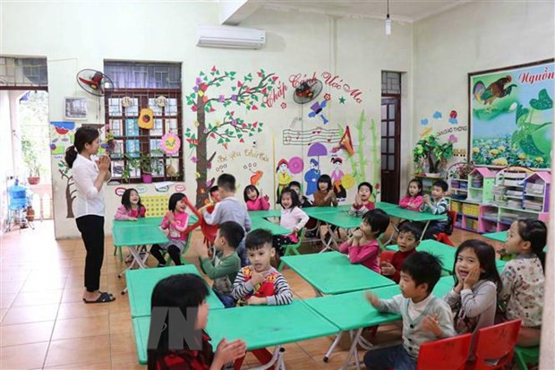 Một lớp học tại Trường Mầm non Thanh Khương. Ảnh Thanh Thương-TTXVN