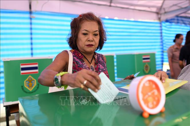 Cử tri Thái Lan bỏ phiếu trong cuộc tổng tuyển cử tại một điểm bầu cử ở Bangkok ngày 24/3/2019. ẢNh: AFP/ TTXVN