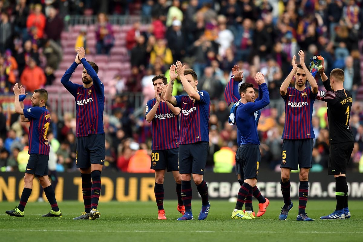 Chiến thắng 2 – 0 trước Espanyol ở vòng đấu vừa qua giúp Barcelona tiến gần đến ngôi vô địch. Ảnh: barcablaugranes.com