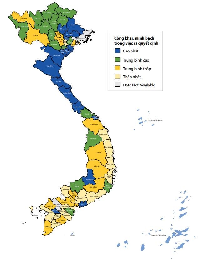 Bản đồ công khai minh bạch cấp tỉnh năm 2018, Nghệ An thuộc nhóm các địa phương được xếp ở mức cao nhất.