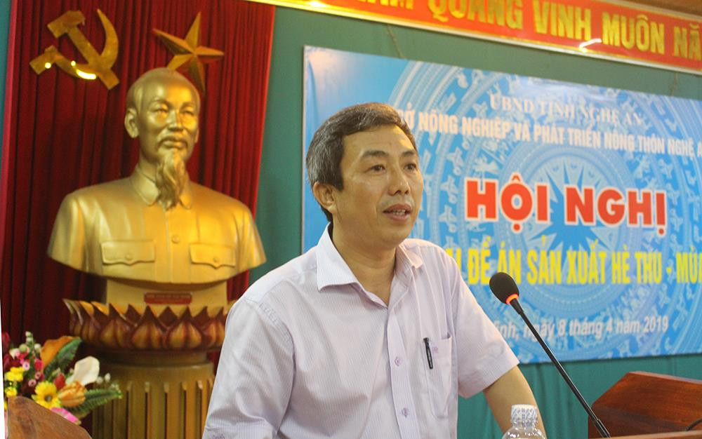 Ông Nguyễn Tiến Đức, Chi cục trưởng Chi cục Trồng trọt  và BVTV trình bày một số nội dụng cơ bản của Đề án sản xuất Hè thu- Mùa 2019. Ảnh: Phú Hương
