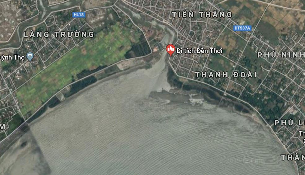 Khu vực biển tìm thấy thi thể em Huy. Ảnh: Google maps