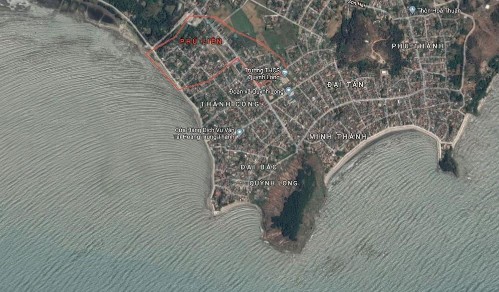Khu vực biển Quỳnh Long, nơi xảy ra vụ việc. Ảnh: Google maps