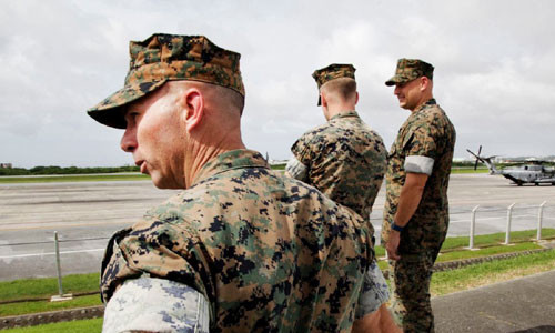 Binh sĩ thủy quân lục chiến Mỹ đóng quân tại căn cứ Futenma trên đảo Okinawa. Ảnh: JapanTimes.