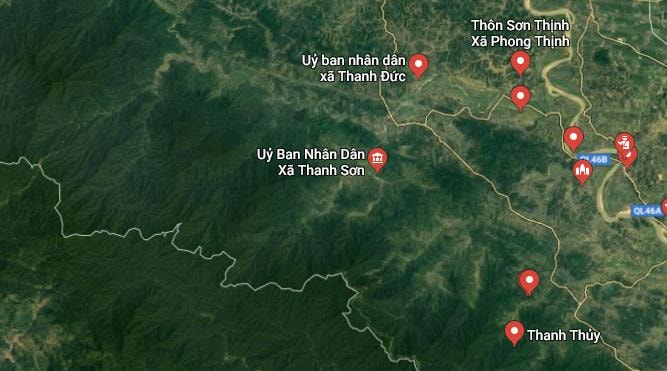 Đối tượng bị các trinh sát tóm gọn ở khu vực xã miền núi Thanh Sơn, huyện Thanh Chương. Googe Maps