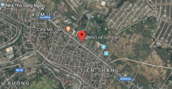 Hai học sinh bị đuối nước mất tích trên địa bàn xã Sơn Hải ( Quỳnh Lưu). Ảnh: Googe Maps