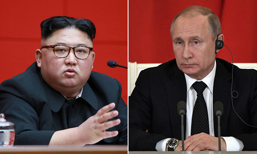 Tổng thống Nga Vladimir Putin (phải) và lãnh đạo Triều Tiên Kim Jong-un. Ảnh: Reuters/KCNA.